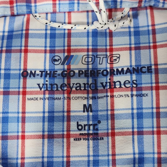 Vineyard Vines Shirt Mens Medium Red Check Long Sleeve OTG Performance - Picture 8 of 15
